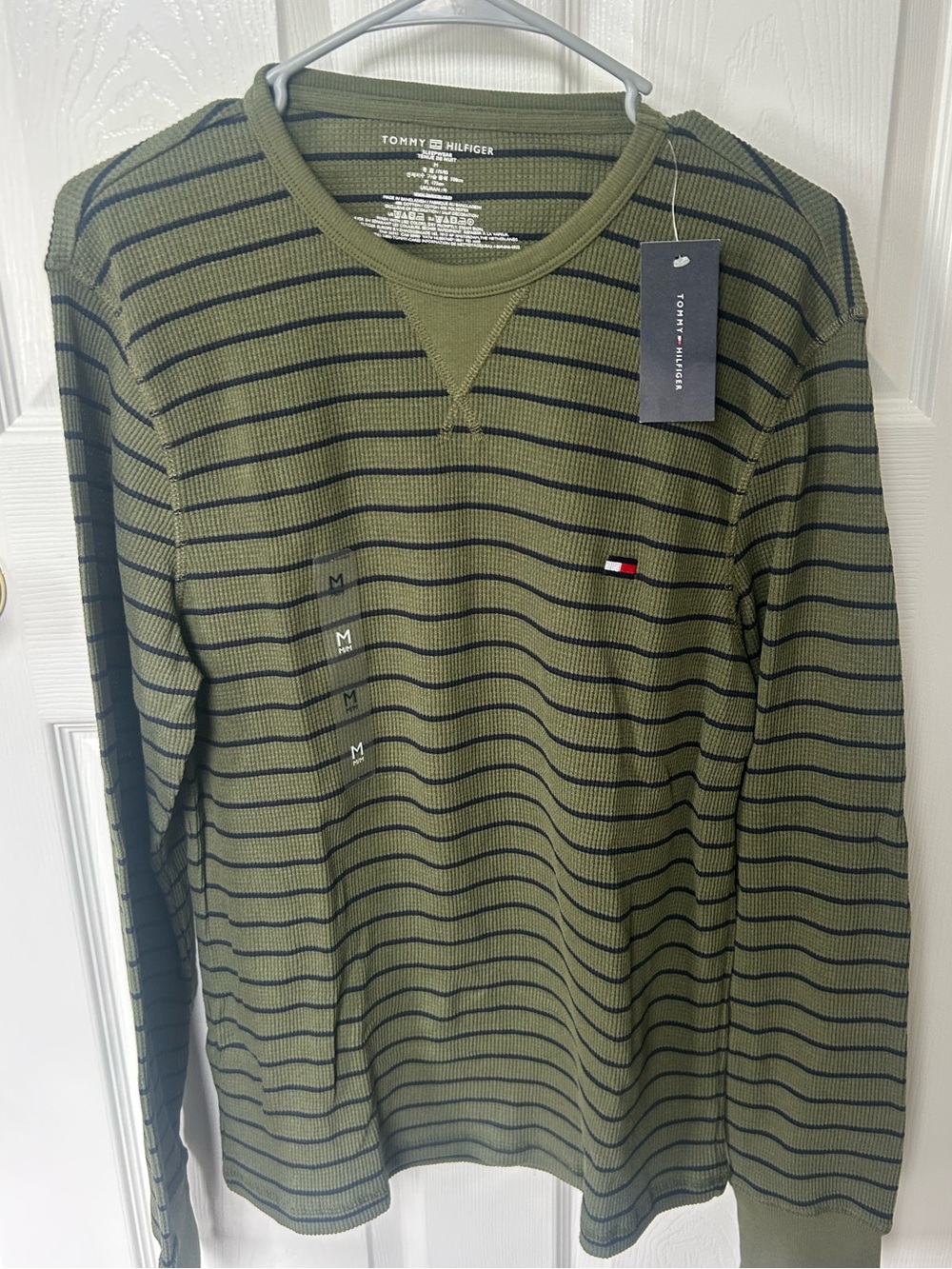 NWT Tommy Hilfiger Men's Olive/Army Green Striped Long-Sleeve Shirt size M